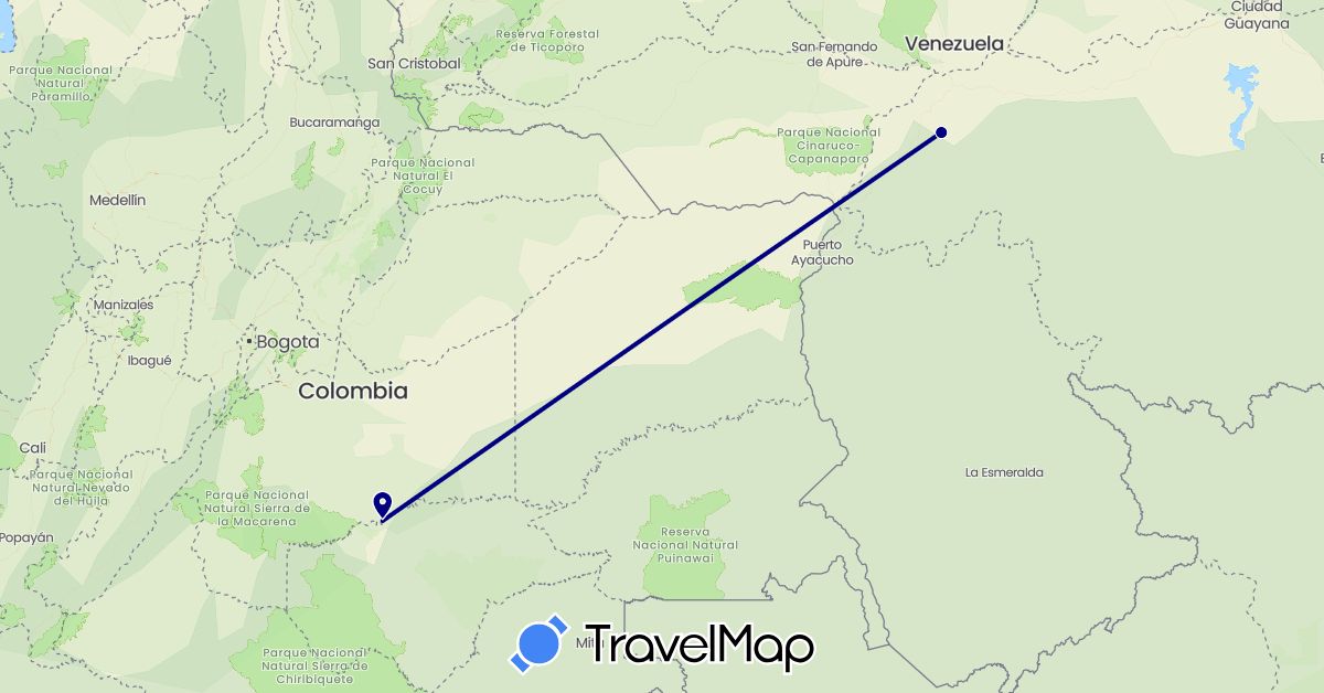 TravelMap itinerary: driving in Colombia, Venezuela (South America)